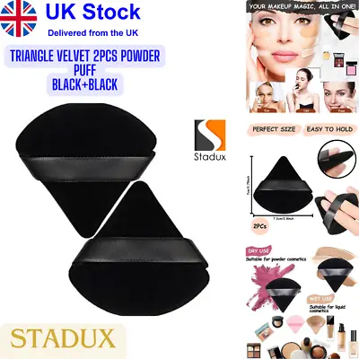 Triangle Velvet 2Pcs Powder Puff Sponge Blender Reuseable Makeup Black+Black UK • £3.95