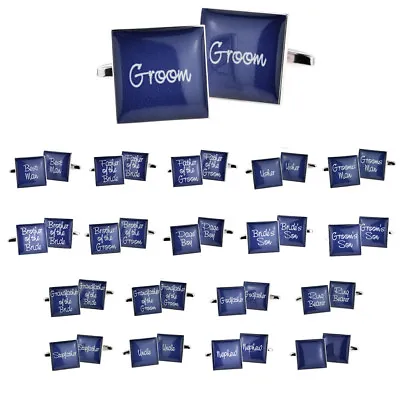 DARK BLUE Square Wedding Script Cufflinks In Various Roles Boxed X2BOCW011 • £5.99