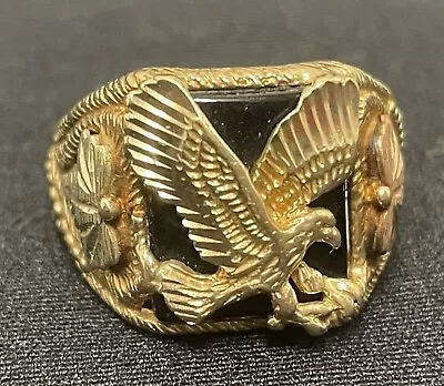 Black Hills Gold 10K Tri-Color Men's Black Onyx Eagle Ring 6.8g Size 11.5 • $300