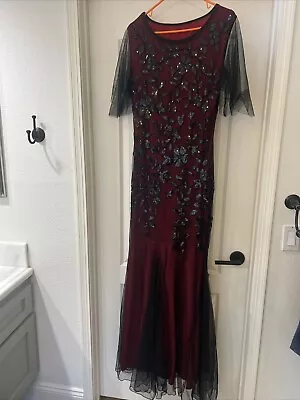 Women 's 1920s Black Sequin Mermaid Hem Long Evening Ball Gown Sz 12-14 • $10.99