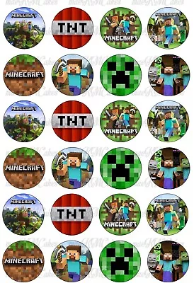 $13.95 • Buy 24 X MINECRAFT Edible Cupcake Toppers Icing Sheet CAKE DECORATING Round 4cm 