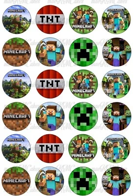 $13.95 • Buy 24 X MINECRAFT Edible Cupcake Toppers Icing Sheet CAKE DECORATING Round 4cm 