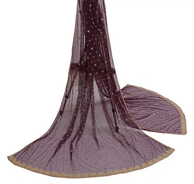 Sushila Vintage Purple Dupatta Net Mesh Hand Beaded Zardozi Long Stole Veil • $45.99