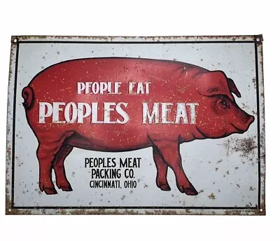 Vtg Rare People Eat Peoples Meat Farm Sign Pig Cincinnati Ohio Hog Advertising • $99.95