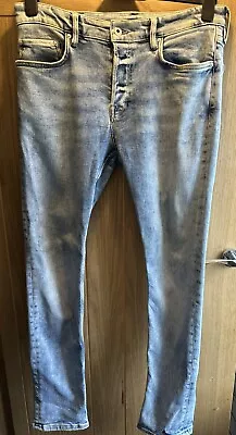 All Saints Cigarette Jeans Mens Size 34 Distressed Light Blue Good Condition • £14.99