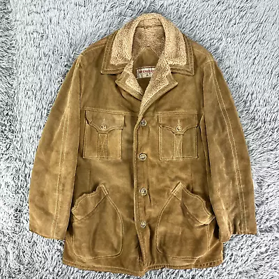 Vintage McGregor Coat Men's 42 Tan Suede Leather Shearling Lined 80s Heavyweight • $152.41