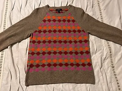 J. Crew Women's Size Small Argyle Diamond Wool Sweater Beige Pink Orange Red • $17.99