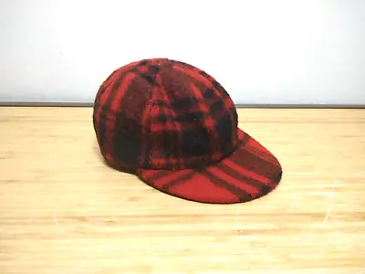 Vintage Mens Wool Hunting Hat Cap Sz Small W Fold-Out Ear Flap Red Buffalo Plaid • $24.80