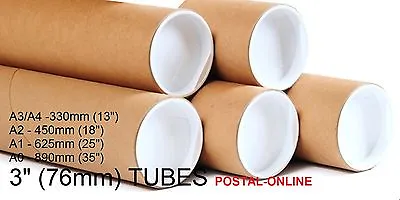 £6.50 • Buy 76mm 3  Cardboard Postal Tubes Packing Tubes  A4 A3 A2 A1 A0 5 10 20 50 100 Caps