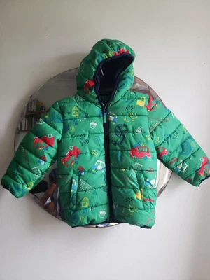 £4.49 • Buy George 4-5 Kids Boy Padded Coat Warm Hood Dinosaur Fire Engine Green Bright