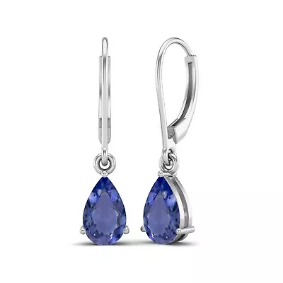 925 Sterling Silver Pear Shape Blue Tanzanite Solitaire Dangle Women Earrings • $32.90