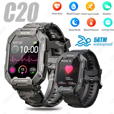 5ATM Men Tactical Military Smart Watch Heart Rate Fitness Wristwatch For Android • $33.09