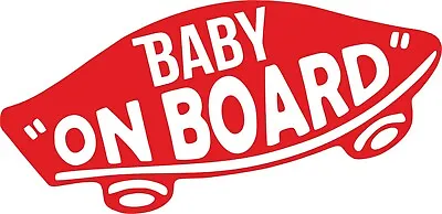 Red Funny Baby On Board Surf Skate Style Kids Camper Van Car Sticker 180x85mm • £2.49