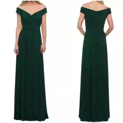 La Femme Off The Shoulder Ruched Evening Dress In Emerald Size 14 NWT • $106.20