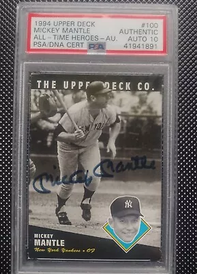 🔥Mickey Mantle 1994 Upper Deck All Time Home Run Heroes Auto #100 PSA  10 Pop 5 • $1849.99