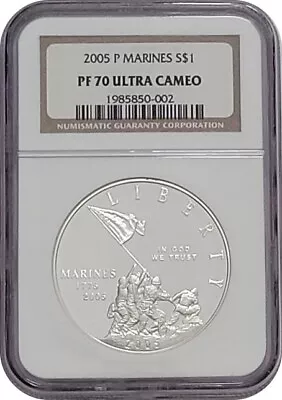 2005 P Marines Commemorative Proof Silver Dollar Coin NGC PF70 UC • $125