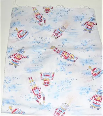 1960's Robot Fabric Remnants Light Weight Child's Pajama Cloth For Quilting Etc • $4.95