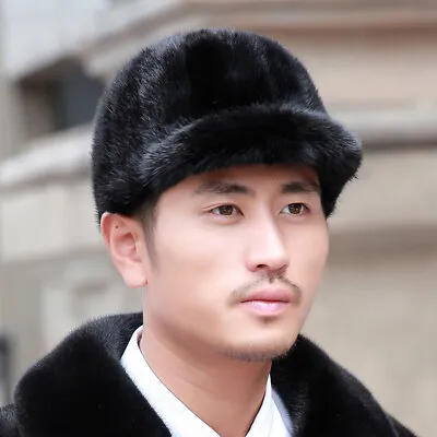 Men's Real Mink Fur Hat Cap Peaked Headgear Dicer Beret Winter Warm Outdoor Hat • $31.35