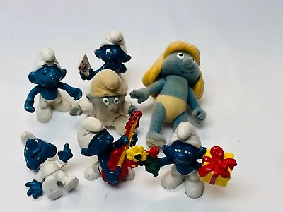 Vintage Smurfs Toy Figures Set- Flocked Smurfette & Baby- STAINS READ- BIN 13 • $27.95