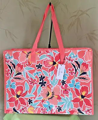 VERA BRADLEY ZIP-TOP MARKET TOTE:NWT  RAIN FOREST LILY CORAL 23  X 14   See Note • $15.95