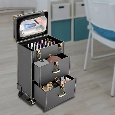 Rolling Manicure Table Nail Desk Travel Train Case Cosmetic Trolley With Keys • $87.40