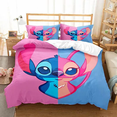 Stitch And Angel Lovers Duvet Cover Pillowcase Bedroom Bedding Set Gift US Size • $53.66