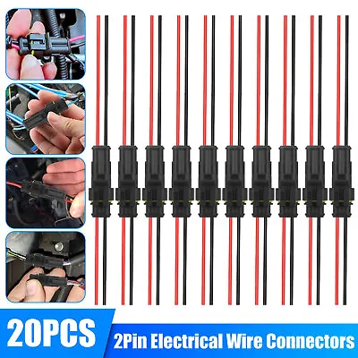 20PCS Car Waterproof Male Female 2Pin Electrical Wire Connector Plug Cable Kit • $10.48