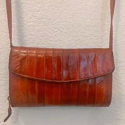 Vintage Eel Skin Brown Crossbody Purse Wallet Shoulder Bag • $19.50