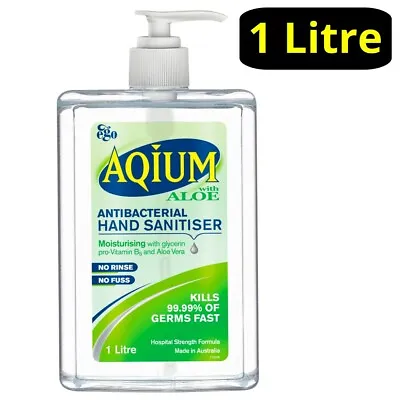 Aqium Anti-bacterial Hand Sanitiser With Aloe 1 Litre Pump Hospital Grade 1L Ego • $15.94
