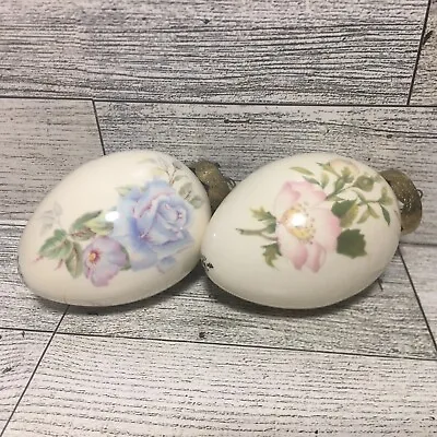 Vintage The Egg Lady Decorative Porcelain Egg Floral Set Of 2 • $20