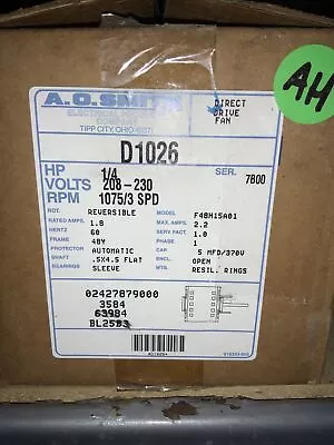 AO Smith D1026 Blower Reversible Rotation Motor  1/4HP  1075RPM 3 SPD  NIB • $55