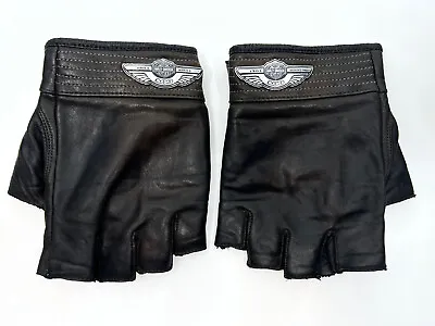 $75 • Buy Harley Davidson Black Leather Fingerless Gloves XS 100th Anniversary