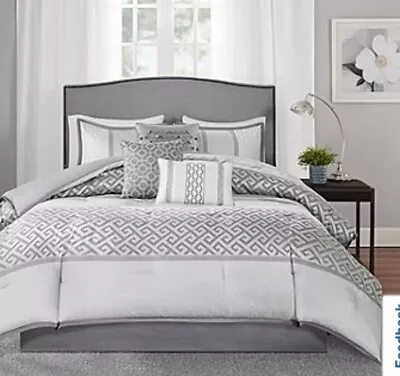 Madison Park Comforter Set 7 Pcs Christian Gray Queen Size • $59.95