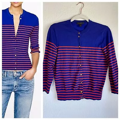 J.Crew Jackie Cardigan In Royal Blue/Red Stripe W/Gold Anchor Buttons-Size M • $32