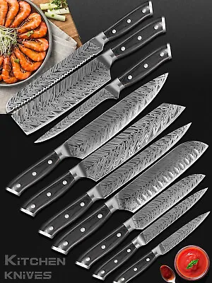 12PCBlack Japanese Kitchen Knife Set Damascus Pattern Chef Knife Bag Knife Block • $30