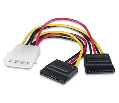 Molex To SATA Power Splitter Y Cable 4 Pin To 15 Pin Dual Hard Drive Power Lead • £0.99