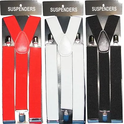 Men's Braces Adjustable Elastic Y Shape Suspenders Strong Clips Heavy Duty 35mm • £4.89