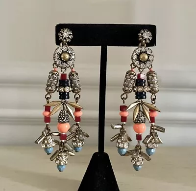 J Crew  Beaded Crystal Chandelier Coral Blue Red Gold Clear Multicolor Earrings • $46.74