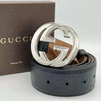 Mettle Gucci Interlocking MGG Sprem Silver Belt Buckle Black Leather Men Access • $241