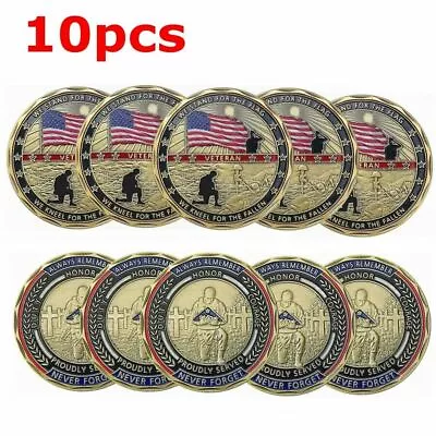 10pcs US Military Challenge Coin Veteran Stand For The Flag Kneel For The Fallen • $15.99