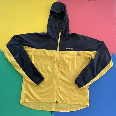 Marmot Full Zip Hooded Size Large Windbreaker Jacket Coat Gray And Yellow *Flaws • $21.85