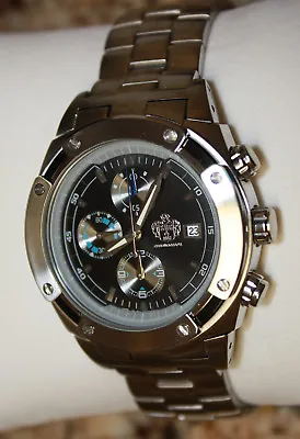 S.u.g. Olympic Mens Chronograph Ym92a Quartz Watch New Black Dial Stainless Band • $78.29