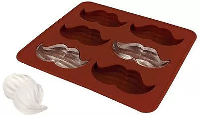 Kikkerland MUSTACHE Silicone Ice Cube Tray Makes 6 Ice Cubes CU62 Bar Fun • $9.95