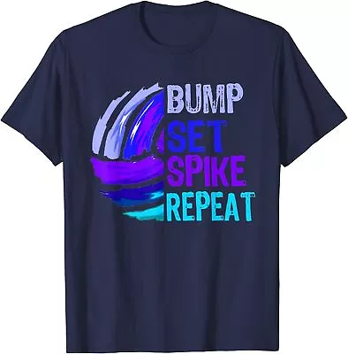 Girls Volleyball Bump Set Spike Repeat Blue Purple Unisex T-Shirt • $19.99