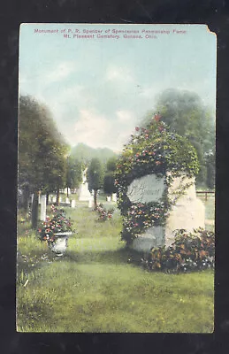 Geneva Ohio Mt. Pleasant Cemetery Spencer Monument Penmanship Vintage Postcard • $13.99