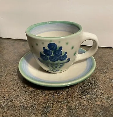 MA Hadley Pottery Blueberry Bouquet Coffee Cup & Saucer Hand Painted Art Signed  • $19.99