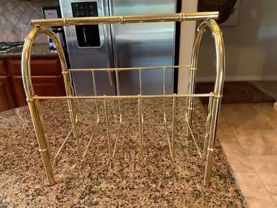 Vintage MCM Gold Brass Tone Metal Bamboo Magazine Rack Record Book Stand • $38.99