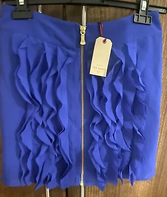 £12.99 • Buy New Ted Baker Blue Frilled Mini Skirt Frayed Frill Fully Lined Size 0 UK 6/8