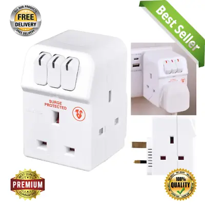 Masterplug MSWG3 Three Socket Surge Protected Adaptor With Individual Switches • £10.88