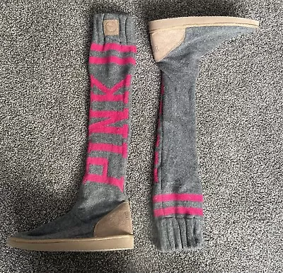 VICTORIA SECRET PINK SWEATER KNEE HIGH SOCK SLIPPER BOOT SHOES SIZE Medium 7-8. • $64.99